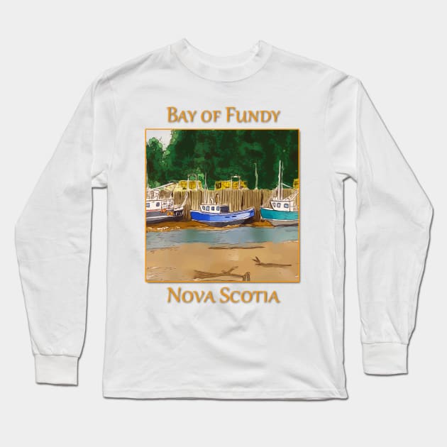 Boats high and dry at low tide in the Bay of Fundy at St Martins Long Sleeve T-Shirt by WelshDesigns